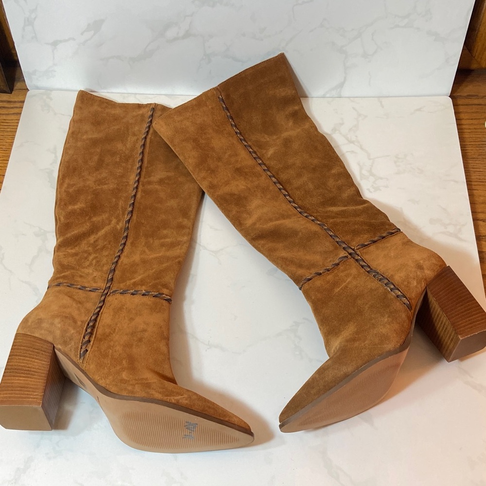Free People Riley Whipstitch Tall Boots Tan Suede Women's Sz EU 41 10 US Leather